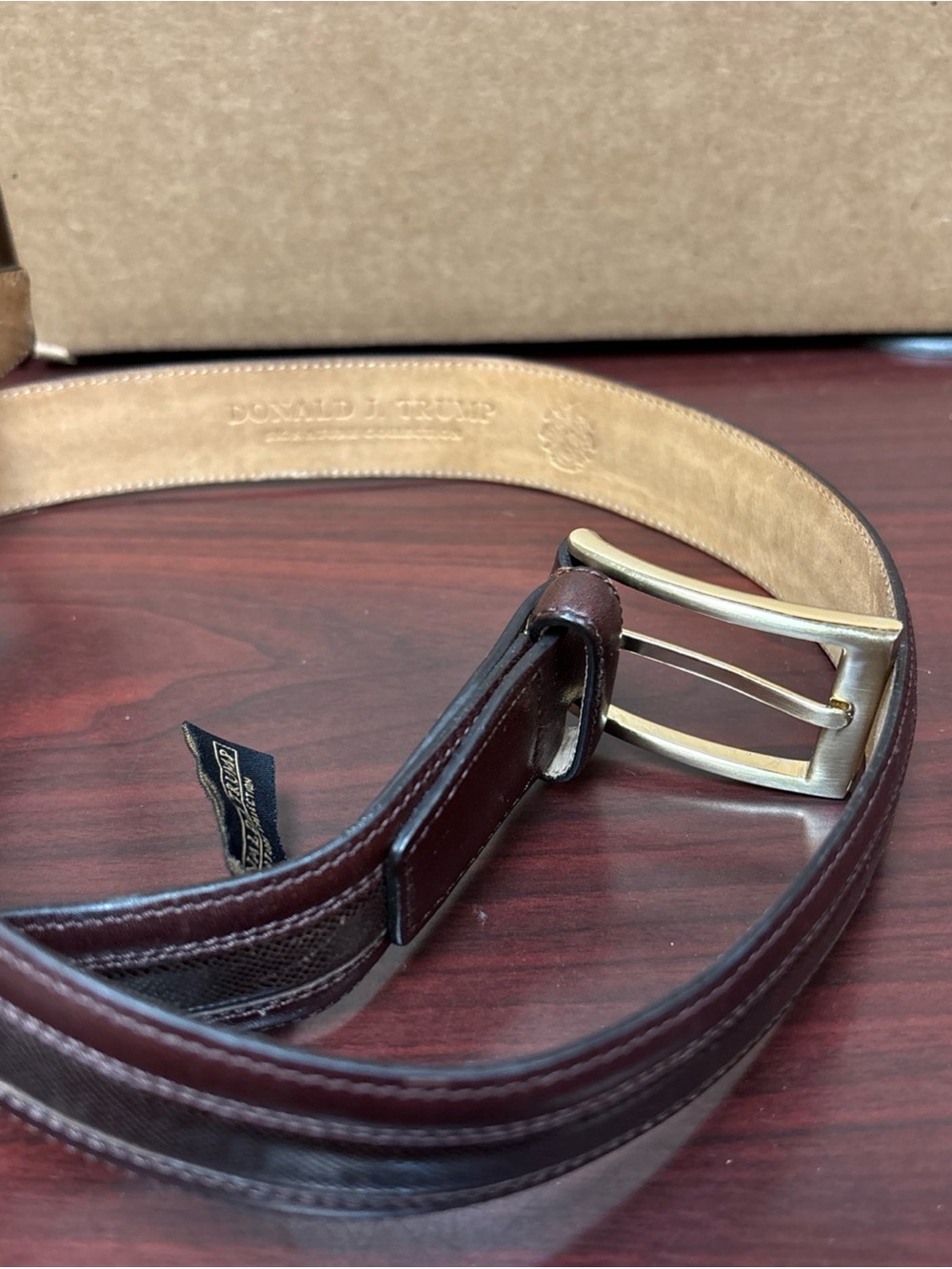 Donald J Trump Brown Belt Mens Sz 34 Genuine Leather Signature Collection